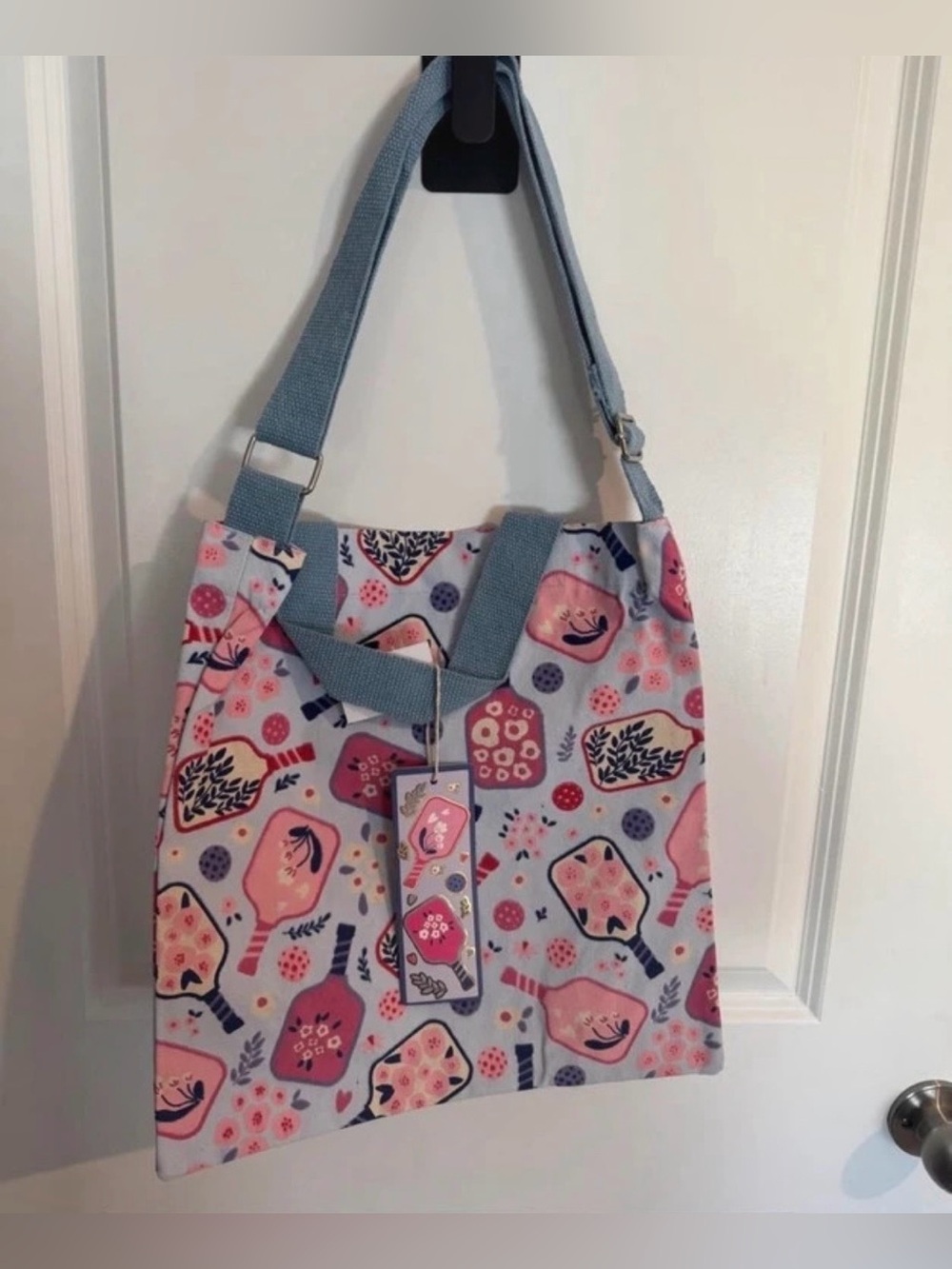 Kohls Blue Paddles Pickleball Canvas Crossbody Tote Bag NWT